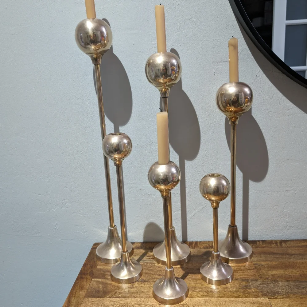 Set of XLarge Graduated Brass Candlesticks/Mid Century Modern Brass Candlestick‎